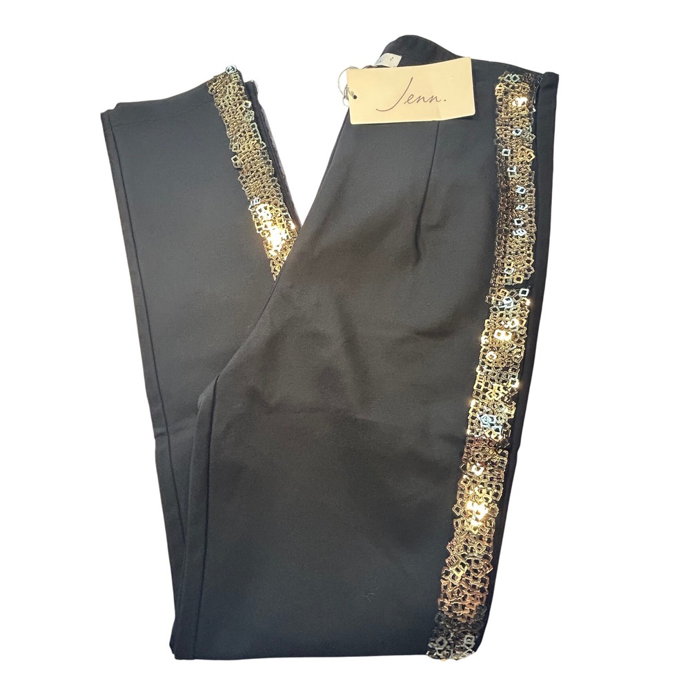 Jenn Pants Women Size S Black Gold Sequin Side Stripe Trousers 90530